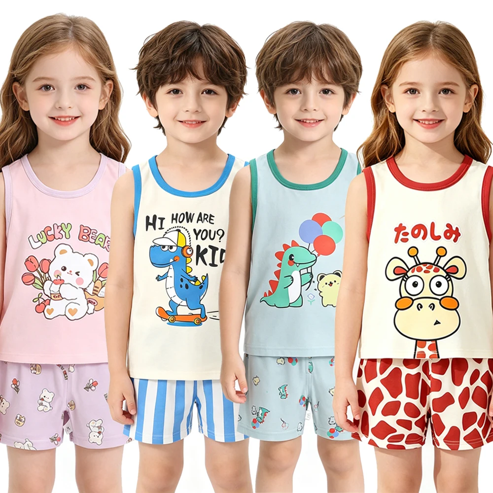 Boys Girls Pajamas Shorts Sets Baby 1 2 3 4 5 6 Yrs Cotton Boutique Kids Pijamas Flower Giraffe Green Pyjama Children's Clothing