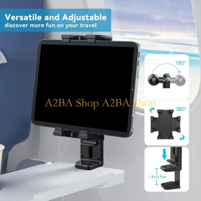 A2BA Clip on Aluminum Cellphone Stand Tablets Holder Long Arm Adjustable Phone Tablets Stand for Office Table Desktop