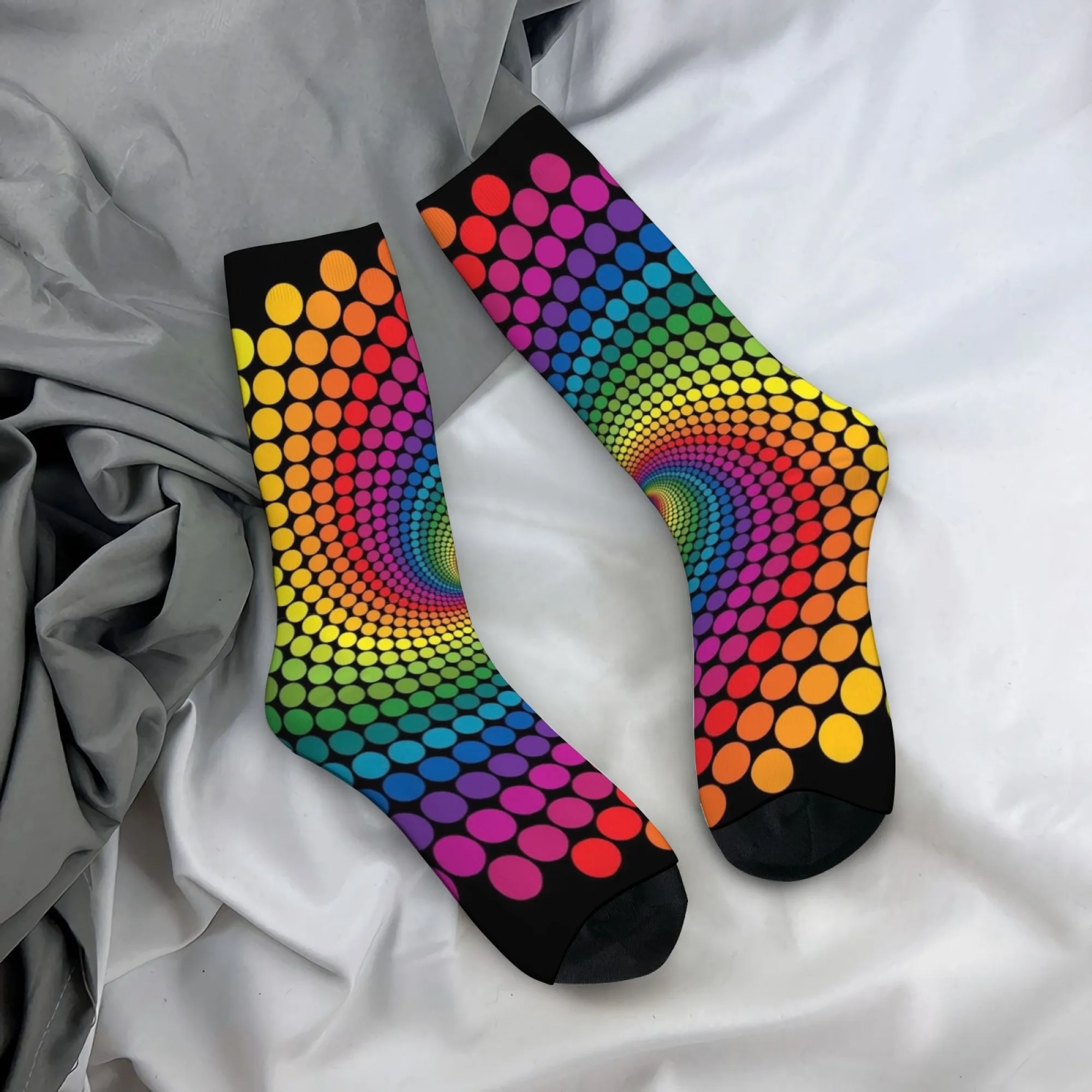Regenbogen-Wirbel-Polka-Dot-Herrensocken, Retro-Mode, bequeme Freizeit-Sportsocken, Street-Hip-Hop, lustige Socken, Neuheit, Party-Geschenke