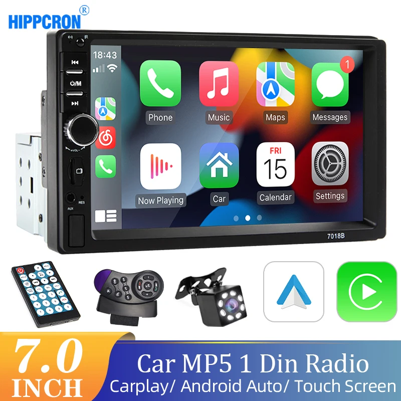 7“ Car Radio 1 Din Carplay Android Auto Multimedia Player HD Touch Screen Bluetooth MirrorLink Universal Autoradio FM AUX Input