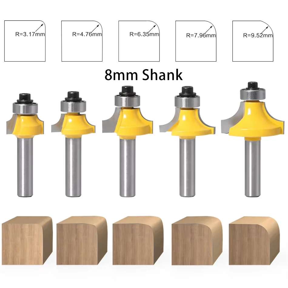 8mm Shank Round Corner Router Bit Carbide Tipped Woodworking Radius Chamfer Milling Cutter For Wood Edge Trimming