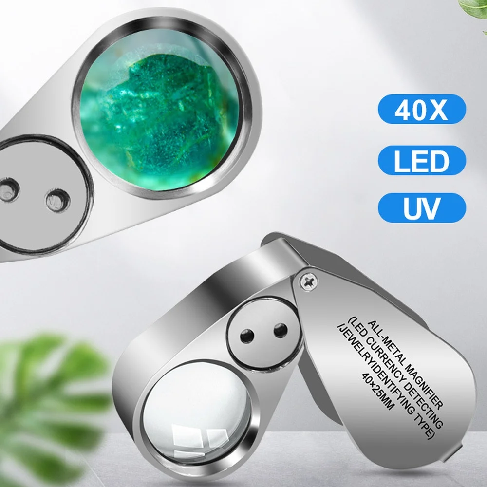 Jewelry Magnifying Glass 40X Optical Lens With LED Lighting Foldable Pocket Loupe For Stamp Coin Watch Repair Hobby Tools