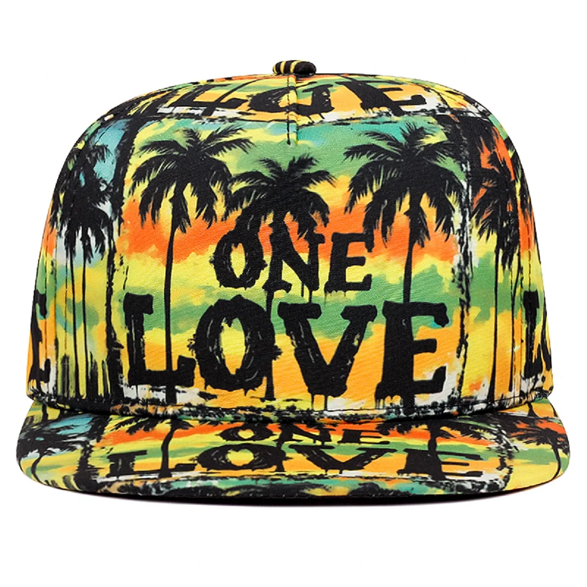 Printed LOVE Coconut Tree - Flat Edge Hat Fashion Men's Baseball Hat Hip Hop Hat Women's Outdoor Leisure Beach Decoration Hat