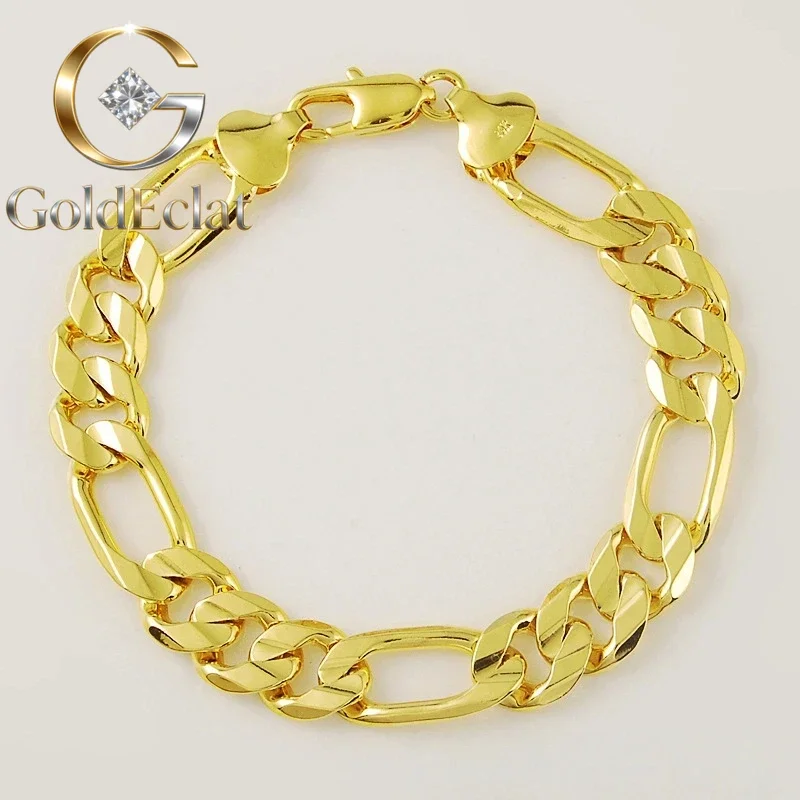 

GoldEclat Luxury 24K 9999 Pure Gold real gold 6MM 8MM 10MM side three to one fashion domineering men's gold bracelet