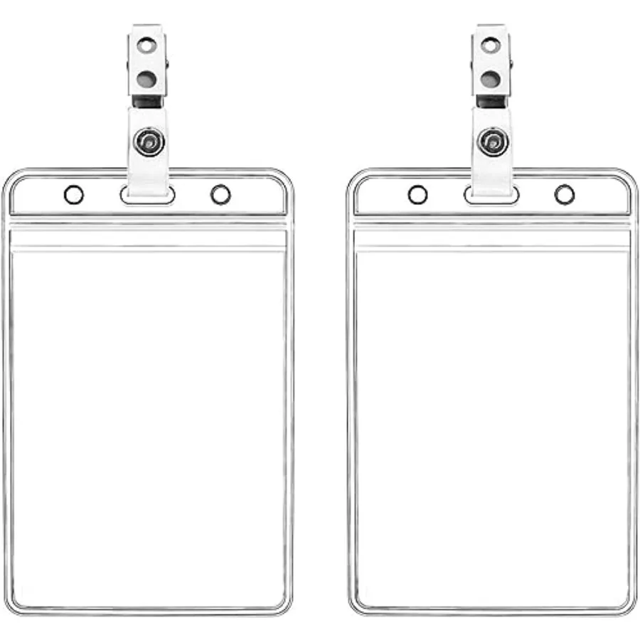 

2 Pack Waterproof Vertical ID Badge Holder Vertical Clear PVC Name Holder Tags with Badge Clip Straps 2 Pack