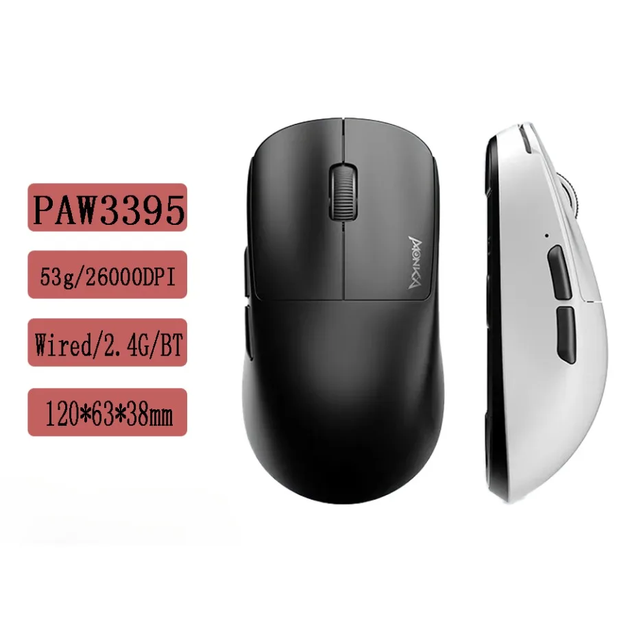 MONKA M3 Wireless Tri-mode Lightweight Gaming Mouse 1Khz 2.4g  PAW3395 Bluetooth Wired Office High Performance Long Battery Life