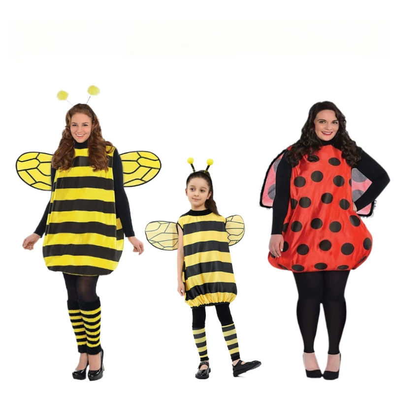 

Funny Bee&Seven Star Worm Costume Set for Adults Kids Dress with Wings, Headband & Foot Covers - Halloween Cosplay Party Outfit