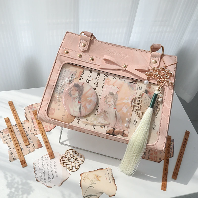 JIAERDI Lolita Ita Bag For Women Transparent Anime Badge Show Shoulder Bag Lady Y2k Chain Cute Bow Handbags Female Bolso Mujer