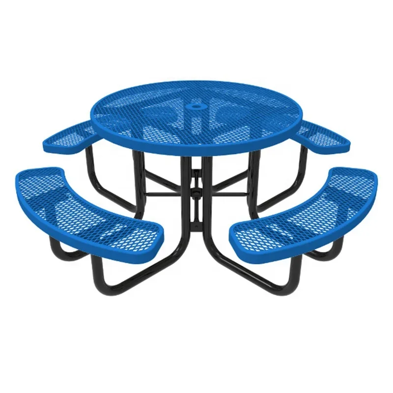 Expanded Steel Round Square Commercial Picnic Table with Terrace Furniture Outer Bench Modern Metal Dining Table and Chairs