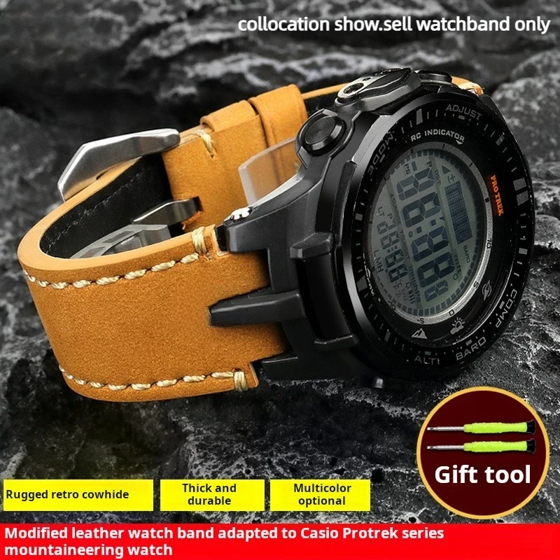 For Casio PROTREK Mountain men Watch Strap PRW-3000/3100/6000/6100Y Protrek PRW 6000 Modified Genuine leather Watchband Bracelet