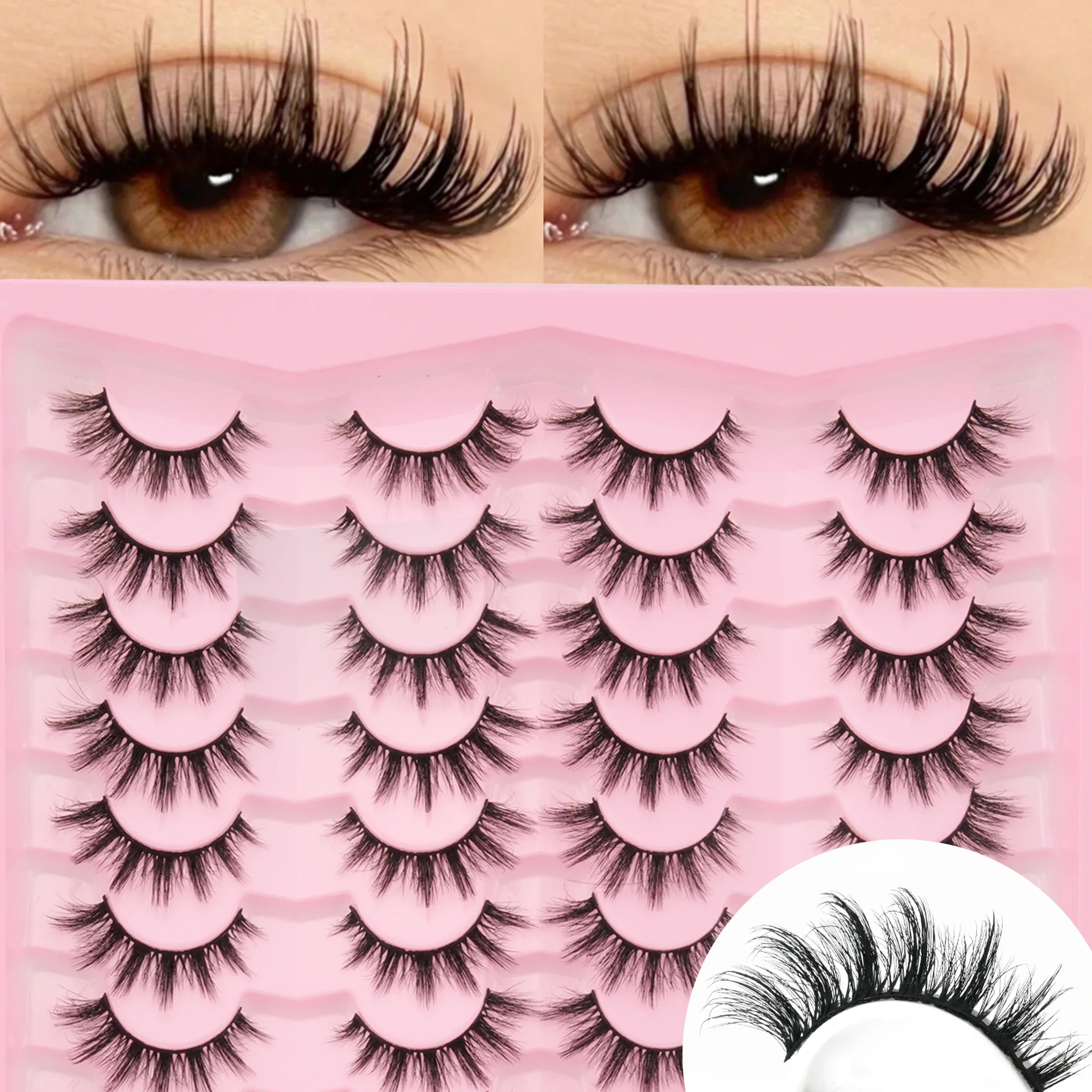 20 Pairs 3D Faux Mink False Eyelashes Wispy Fluffy Voluminous Strip Lashes Dramatic Reusable For Party Daily Makeup