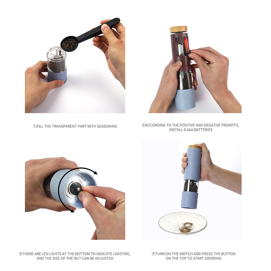 

ABNL Электрическая мельница для соли и перца, мельница для соли и перца из пшеничной соломы, одноручная мельница для соли с регулировкой