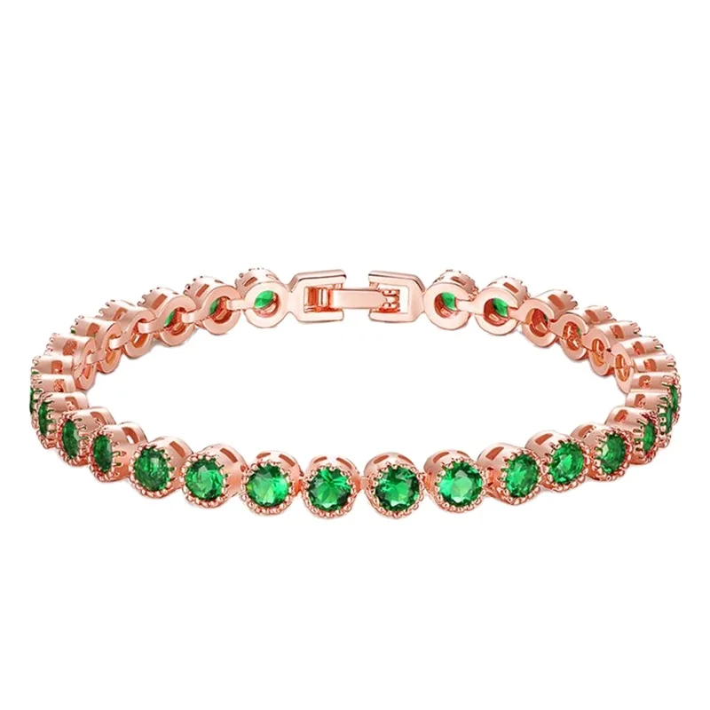 Custom Bracelet Rose Gold Plated Tennis Synthetic Emerald Stone CLASSIC Alloy Ball Zircon Chain & Link Bracelets Copper Alloy