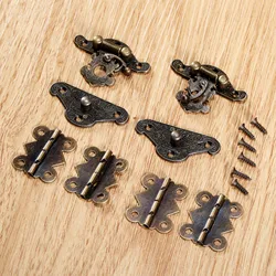 6Pcs/set Vintage Cabinet Hinges with Antique Bronze Jewelry Wooden Box Case Toggle Hasp Latch Furniture Accessories Hardware