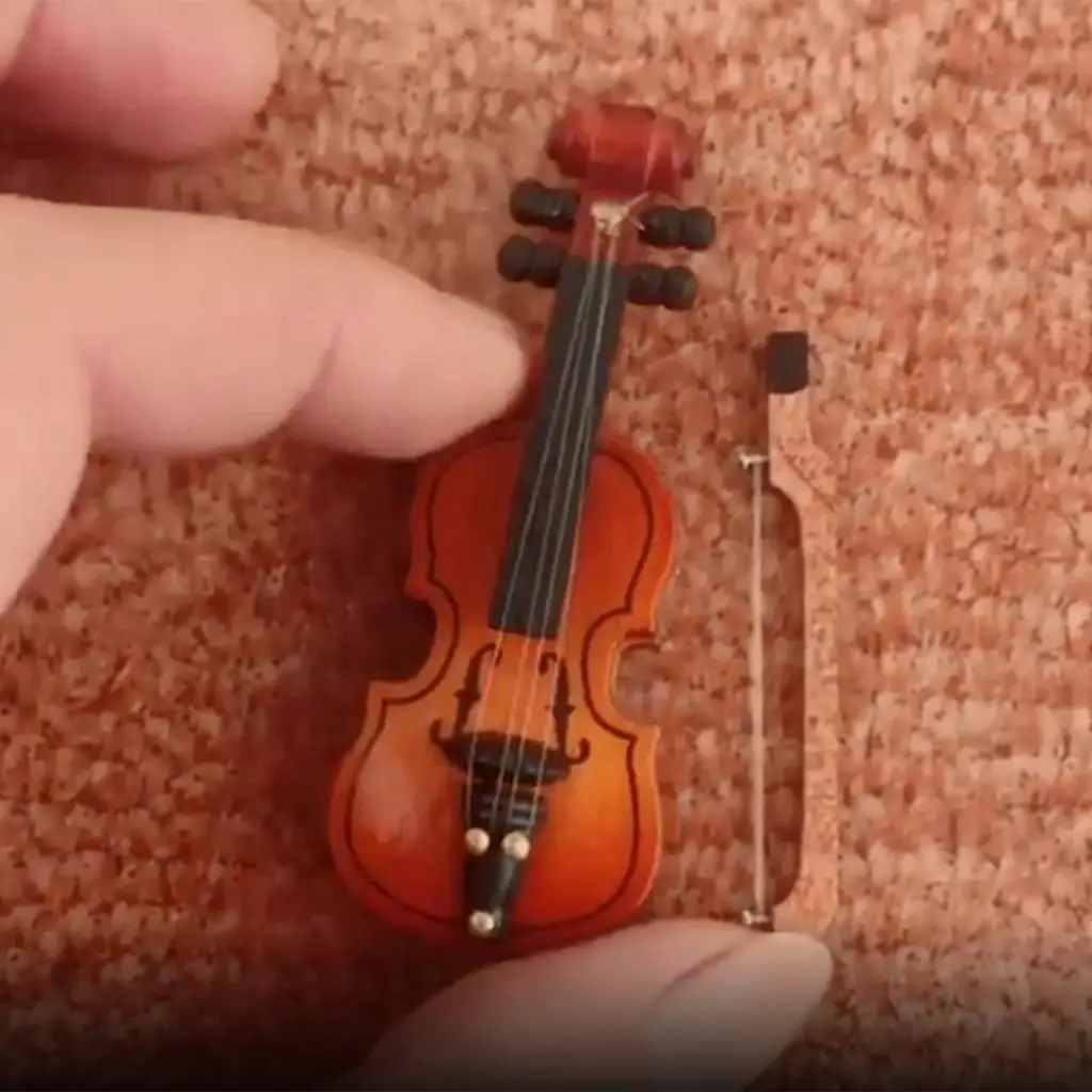 Violín de madera 1:12, instrumento Musical, modelo de miniaturas de casa de muñecas con lazo