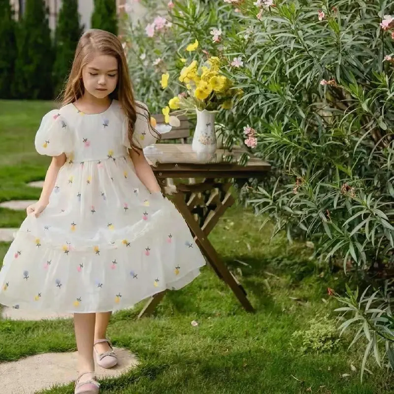 Girls' Candy Color Bowknot Mesh Dress Princess Dress25Summer New Foreign Trade Children's Wear Delivery