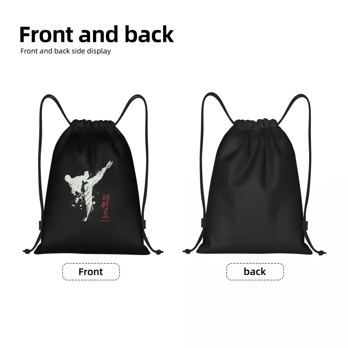 Taekwondo Kick Drawstring Backpack Sports Gym Bag for Men Women Fighter Martial Arts Shopping Sackpack