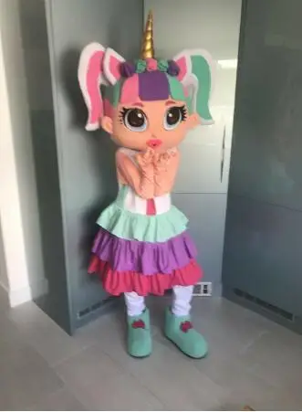 Traje de mascote unicórnio para menina adulta, boneca fofa, adereços de corpo inteiro, roupa de Halloween