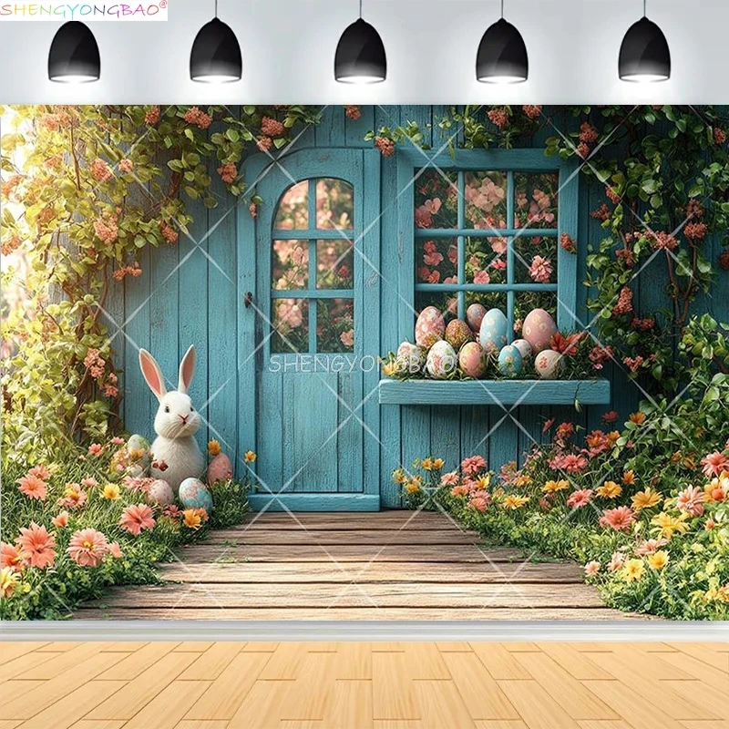 

Easter Party Decoration Spring Garden Children's Photography Props Rabbit Colorful Eggs Newborn Portrait Shoot Background FH-10