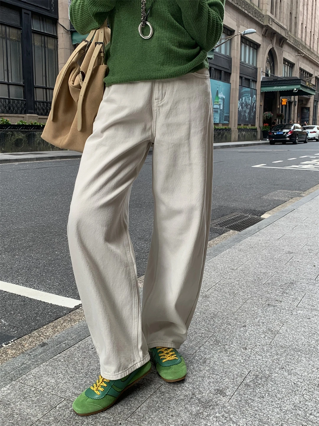 

Джинсы с высокой талией и прямыми штанинами из денима, классические, простые, асимметричные, повседневные брюки из хлопка