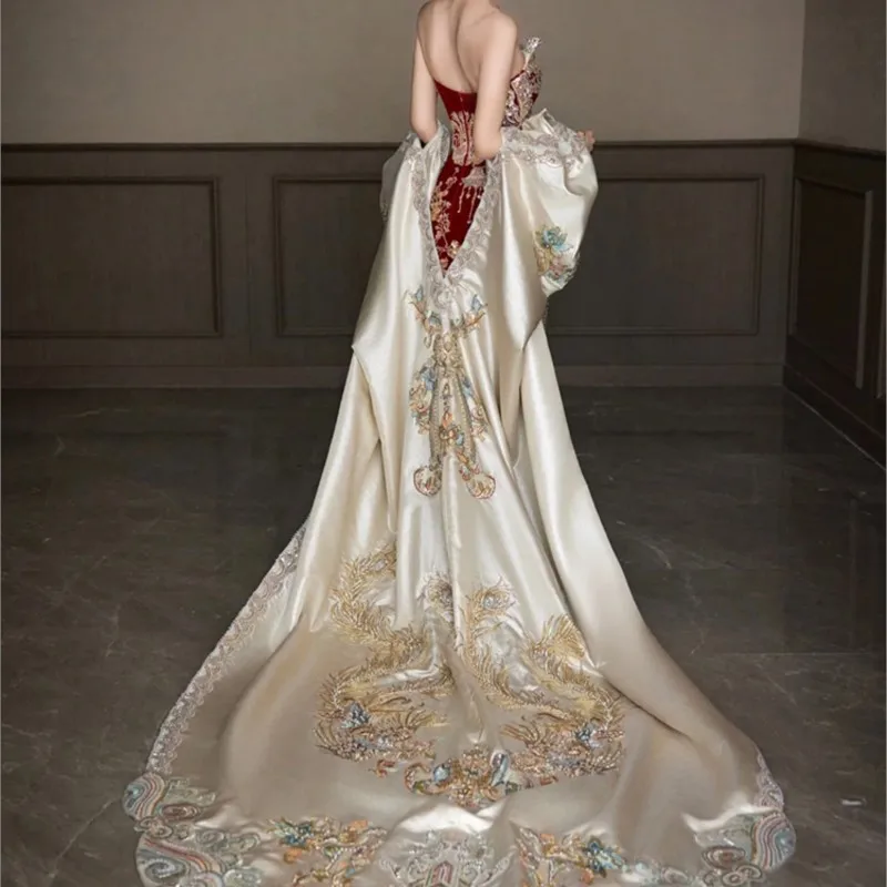 Red wedding new Chinese sense toasting dragon phoenix gown dress - Image 2