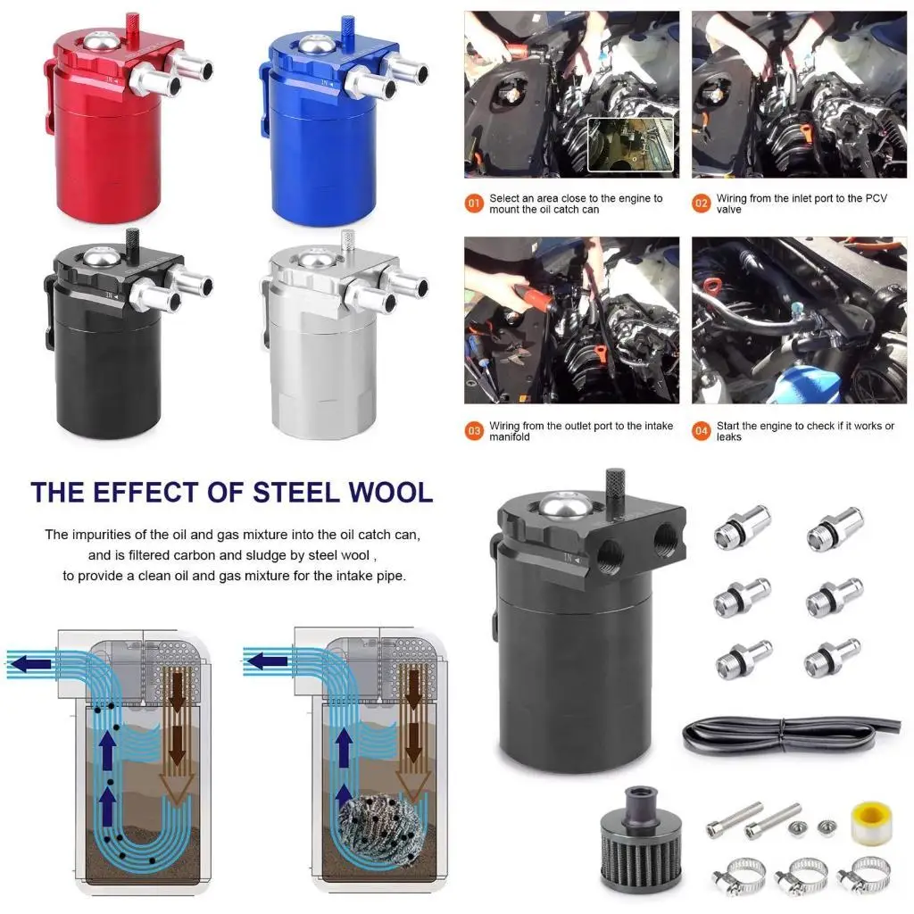 

300ml Oil Catch Can Compact Baffled 2-Port Aluminum Reservoir Oil Catch for Tank Fuel for Tank Two Hole Breathable Kettl
