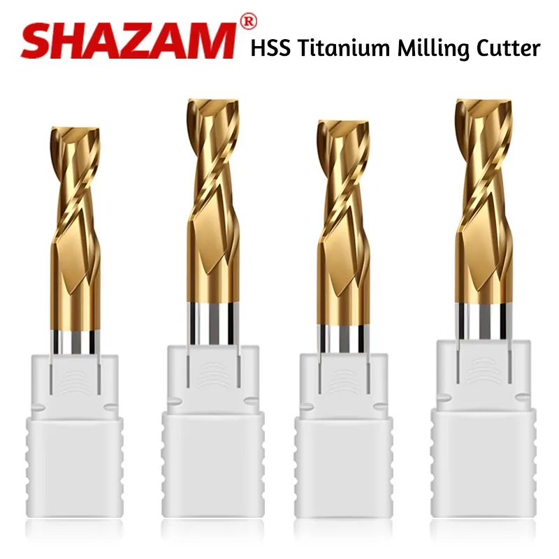 Shazam Hoge Snelheid Staal 2-Fluiten Titanium Platte Endmills Cnc-Bewerkingsgereedschap Superhard Rechte Schacht Witte Stalen Frees