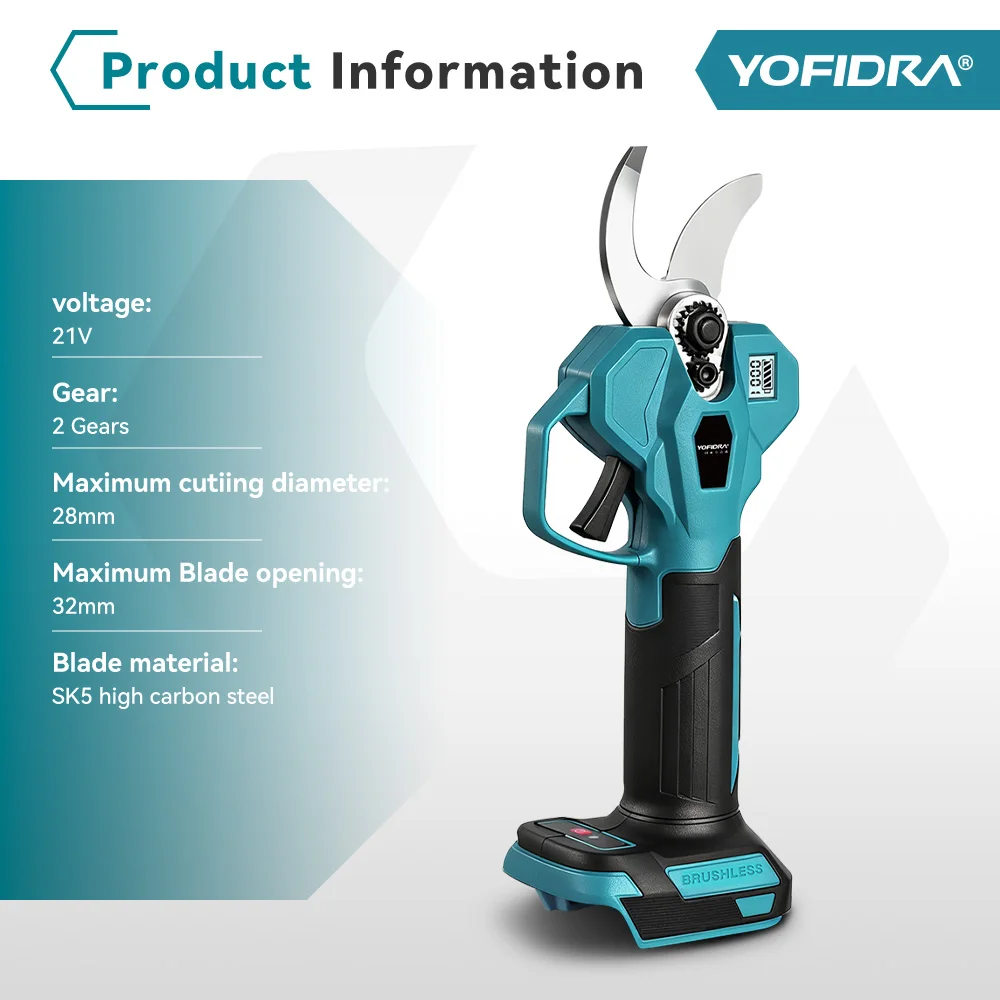 YOFIDRA 32MM Brushless Electric Pruner Scissors Shrub Tree Cutting Prunning Power Tool With LED Display For Makita Battery Pin