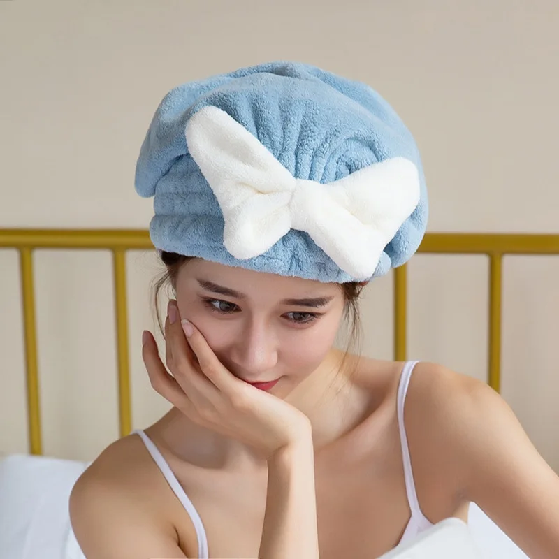 Dry Hair Cap Cute Bow Velvet Towel Ladies Super Absorbent Quick Dry Head Wrap Towel Shampoo Bath Caps Bathroom Toiletries