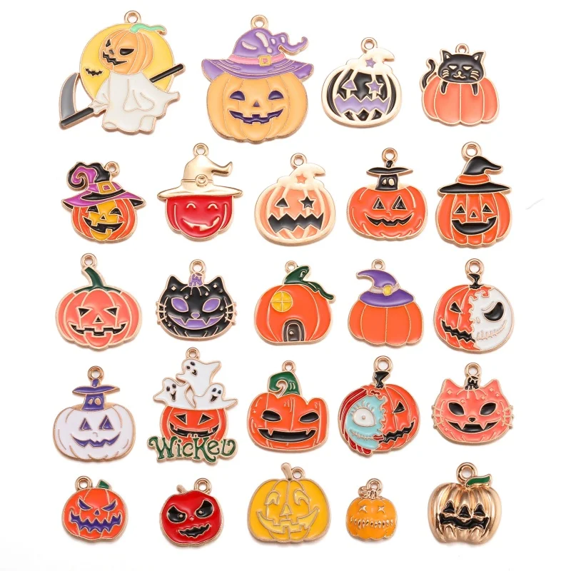 

5 шт., 24 стиля, эмалированные подвески в виде тыквы, подвеска на Хэллоуин для изготовления ювелирных изделий своими руками, аксессуары ручной работы W473
