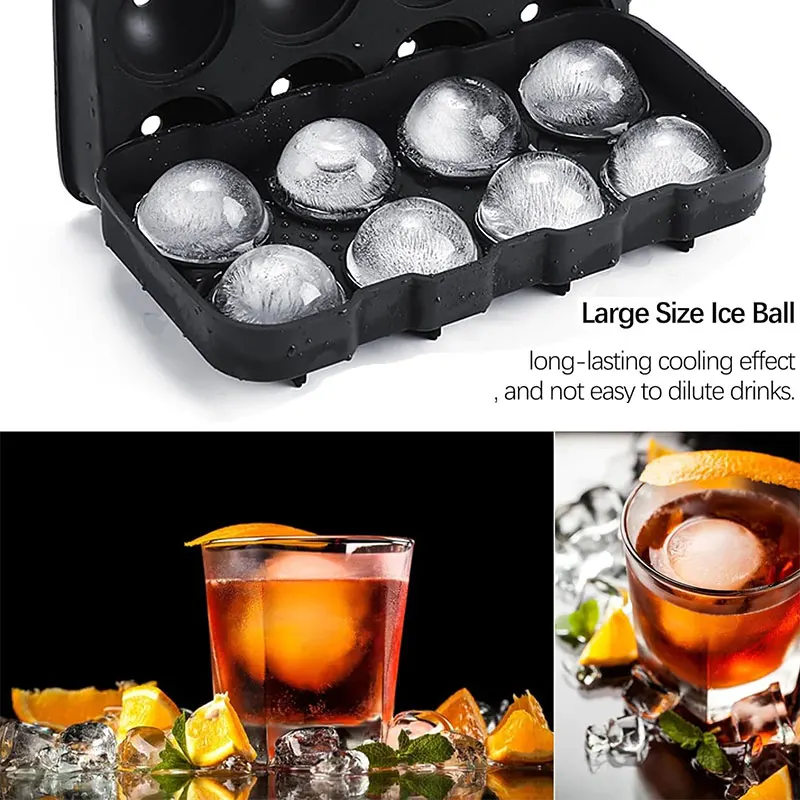 Große Kugel-Eiswürfelformen, 4/8 Gitter, Whiskey-Eisform, auslaufsichere runde Eiswürfelform, einfaches Befüllen und Lösen von Ice Ball Maker-Werkzeugen – Detail 7