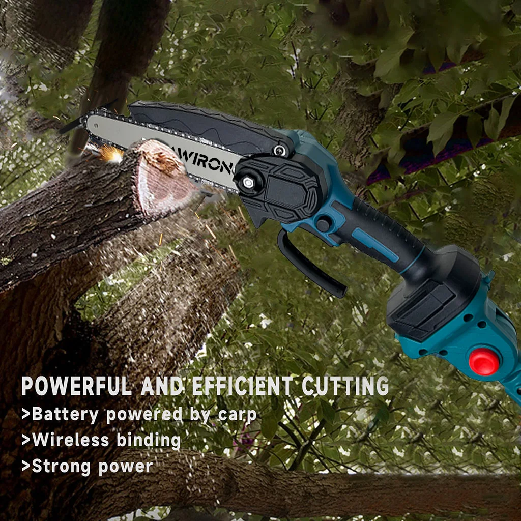 منشار عمود 2 في 1 لاسلكي 6 بوصة مع 2 قطعة بطارية 3.0 أمبير في الساعة، منشار كهربائي كهربائي مع عمود تمديد لقطبة تشذيب الأشجار