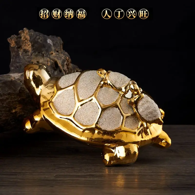Ceramic Golden Turtle Fengshui Bring Wealth Health Money Home Decoration Turtle Gold-plated  Office Desktop Ornament