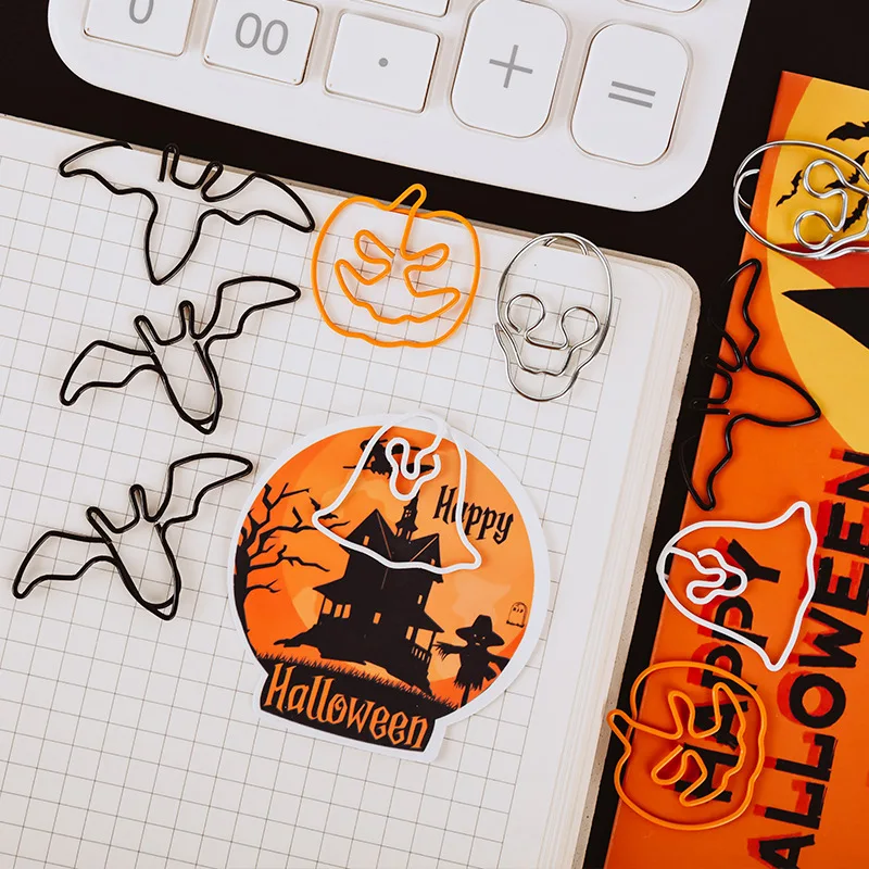 20/50pcs Halloween Ghost Paper Clip Office Metal Pumpkin Shaped Bat PaperClips for Pages Office Supplie Metal Clips Stationery