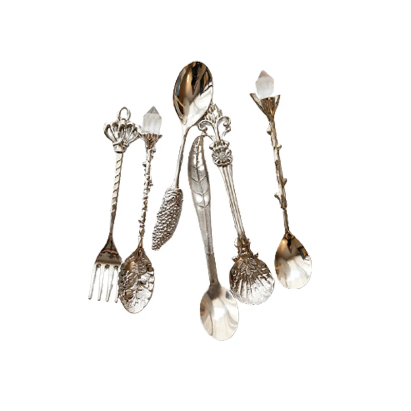 European-style Court TablewareRoyal Style Metal Carved Fruit Fork Vintage Coffee Spoon Dessert Table Decorative Spoon