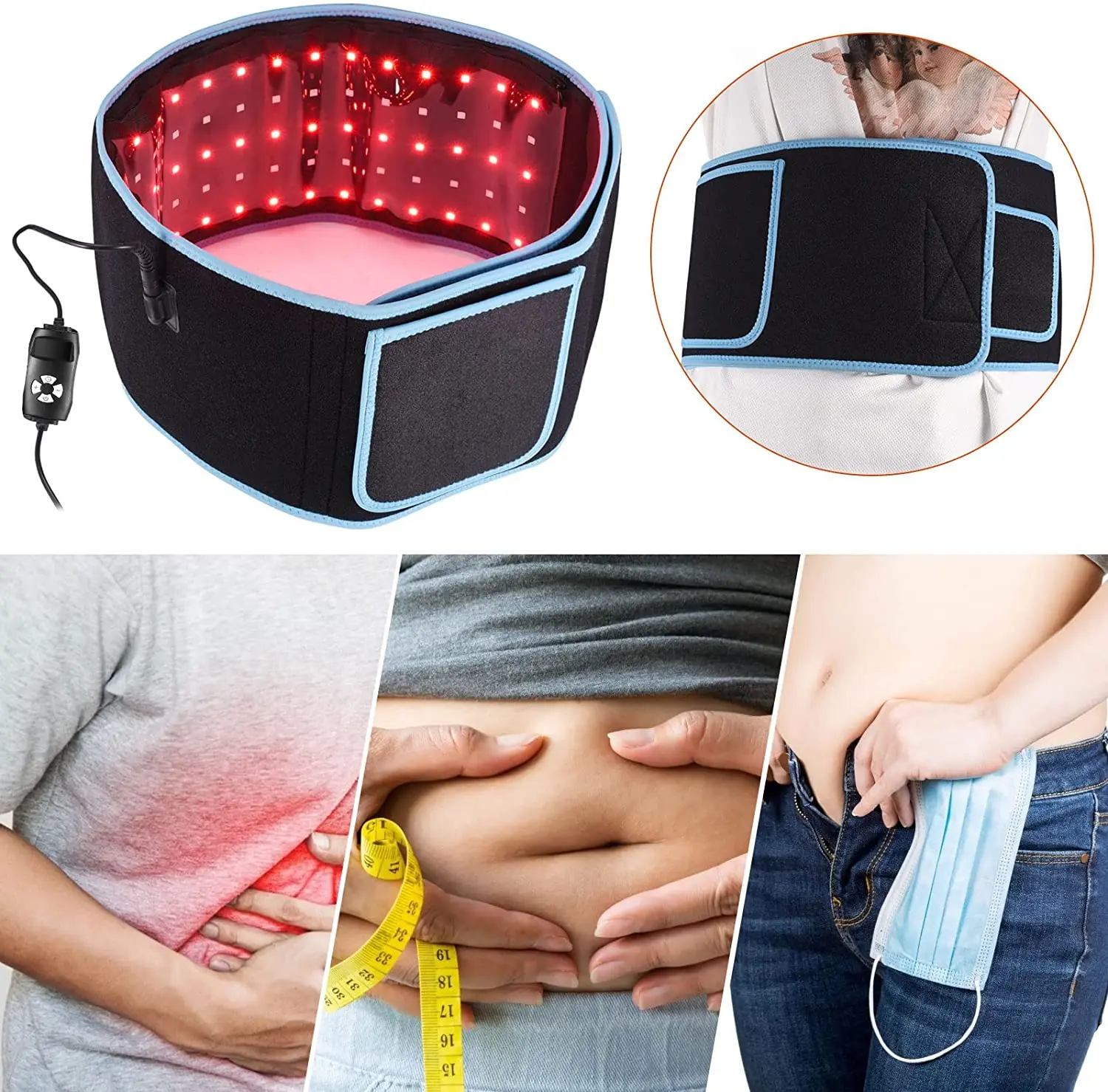 USB Red & Infrared LED Light Belt Back Pain Relief Belt Weight Loss Slimming Machine Waist Shoulder Heat Pad Massageroulde