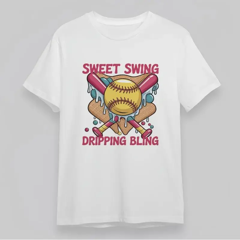 Women'S Classic T Shirt Sweet Swing Dripping Bling Cartoon Baseball