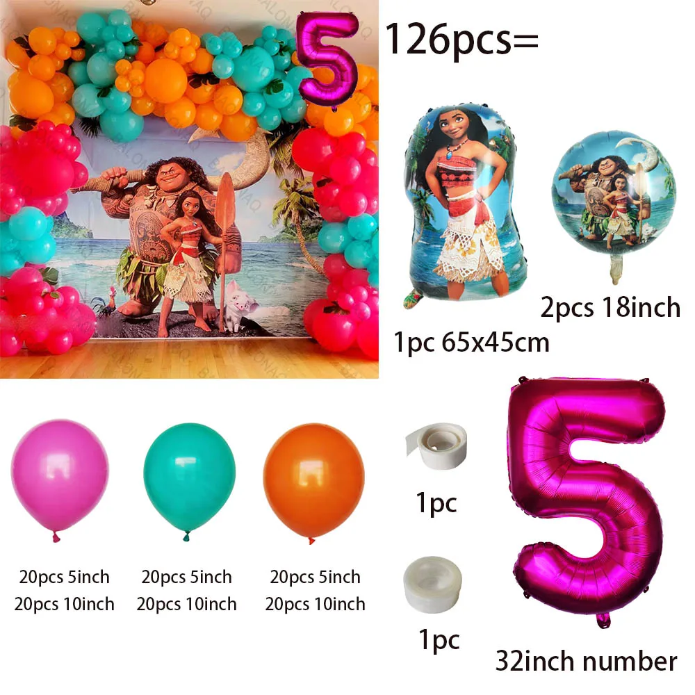 126PCS Disney Moana Palloncini Ghirlanda Arco Kit Compleanno arancione Palloncino in lattice Decorazioni per feste Globos Regali per ragazze Decorazione per baby shower