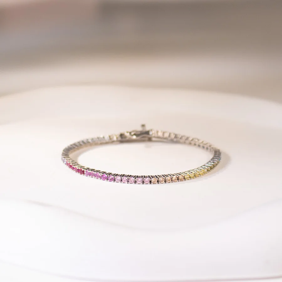 925 Sterling Silver Bracelets 2mm Rainbow Tennis Bracelet 16-18cm Bracelets for Woman