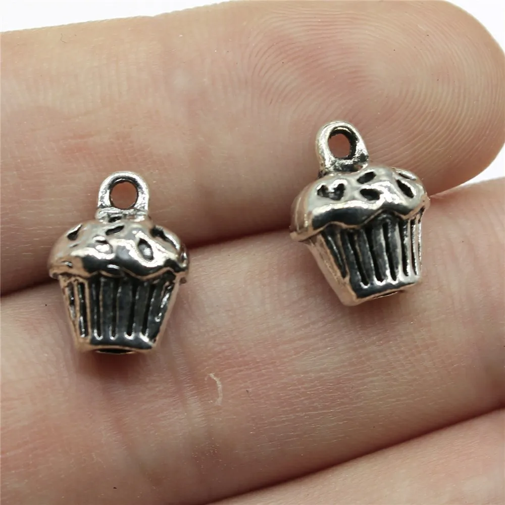 10Pcs/Lot Charms 3D Cupcake Cake 13x10x8mm Tibetan DIY Retro Jewelry Bracelet Necklace Antique Bronze Silver Color Pendant