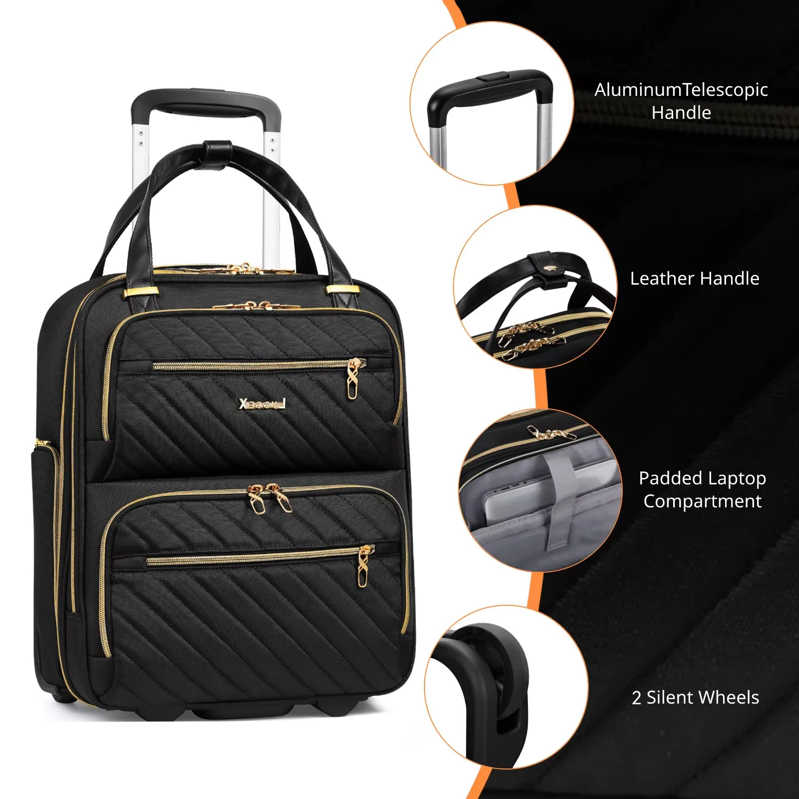 

Portable, Soft Underseat Carry On Luggage with Wheels - Stylish Lightweight Under Seat Luggage - Soft Sided(Black, 16 Inch)