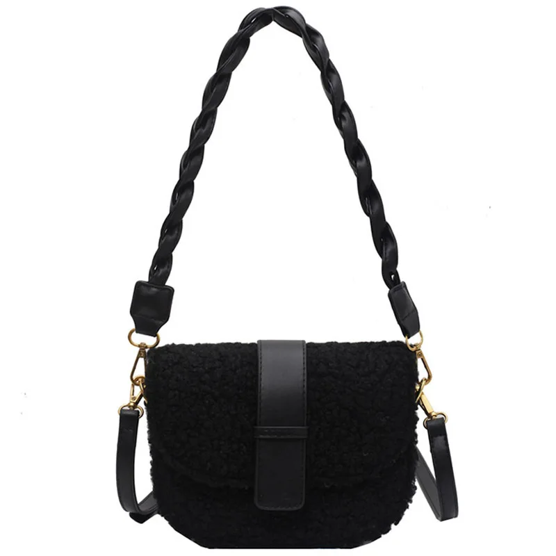 2023 Winter Women\'s Shoulder Bag Messenger Weave Strap Saddle Armpit Bag New High-quality Plush Fur Bag Women\'s Handbag Designer