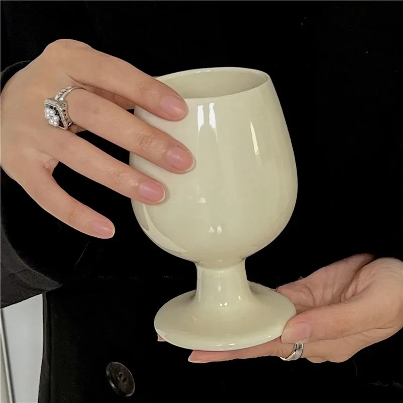 Retro Nordic Style Ceramic High Cup Pure Color Coffee Cup High Aesthetic Value Water Glass Vintage Home Use Beer Cup