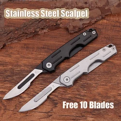 MINI Stainless Steel Scalpel EDC Folding Knife Portable Multifunctional Tool Free 10 Replaceable Blades carving utility Tools