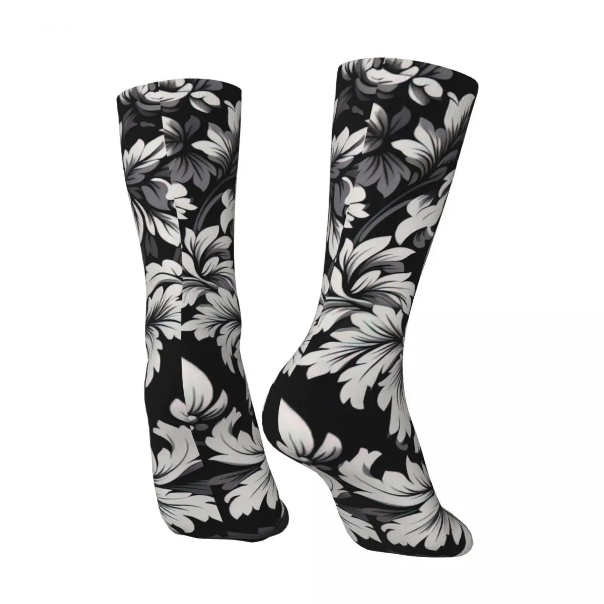 Oval Frame of Black and White Flowers Socks for Women Men Unisex Funny Happy Socks Novelty Street Style Crazy Sock