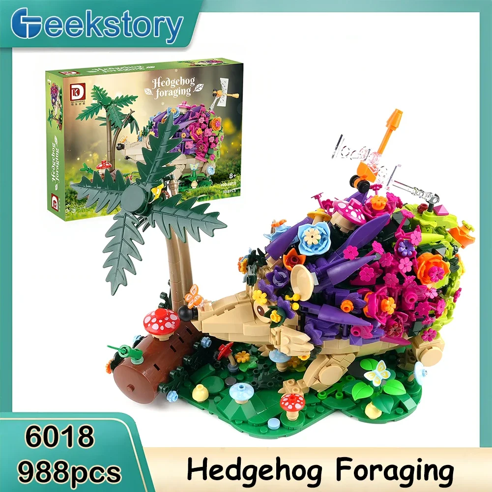 

MOC Building Blocks 6018 Hedgehog Foraging Model Romantic Petal Decorative DIY Creative Bricks Set Small Pellet Puzzle Toy