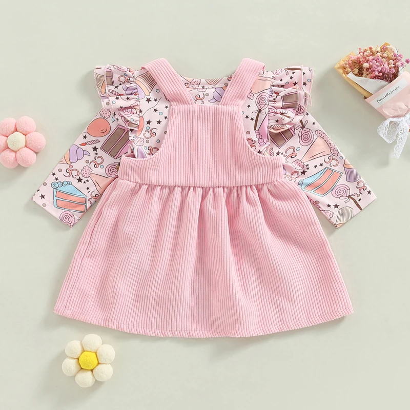 Toddler Baby Girl Spring Outfit 2 Piece Skirt Sets Long Sleeve Suspender Skirt Set Cute Fall Dress Clothing