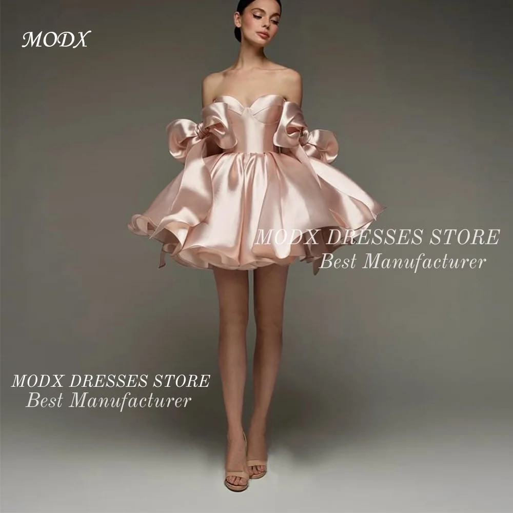 

MODX Rose Gold Graduation Dress 2025 Sweetheart Short A Line Puff Homecoming Dresses Bow Straps Satin Birthday Dress Customized