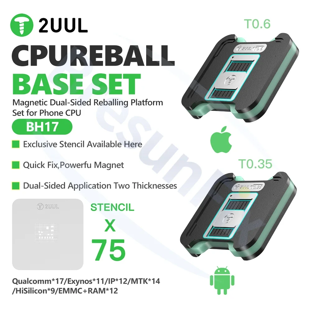 Kit de soudure double face 2UUL BH17 pour CPU, forte adhérence magnétique, 75 mailles de soudure pour la réparation d'iPhone et d'Android, outil de soudure pour CPU