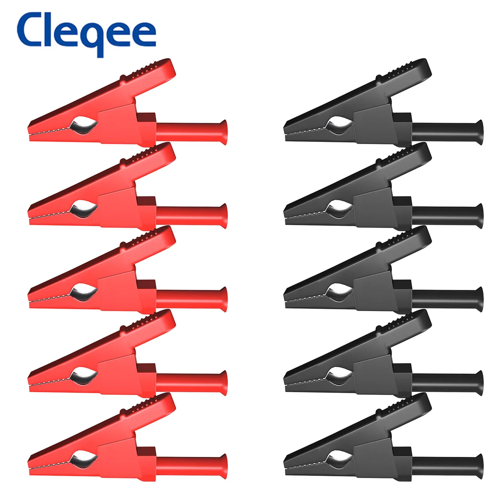 Cleqee P2002.20L 10PCS Safety Alligator Clip with 4mm Socket Fully Insualted Crocodile Clamps for 4mm Banana Plug or Welding 30A